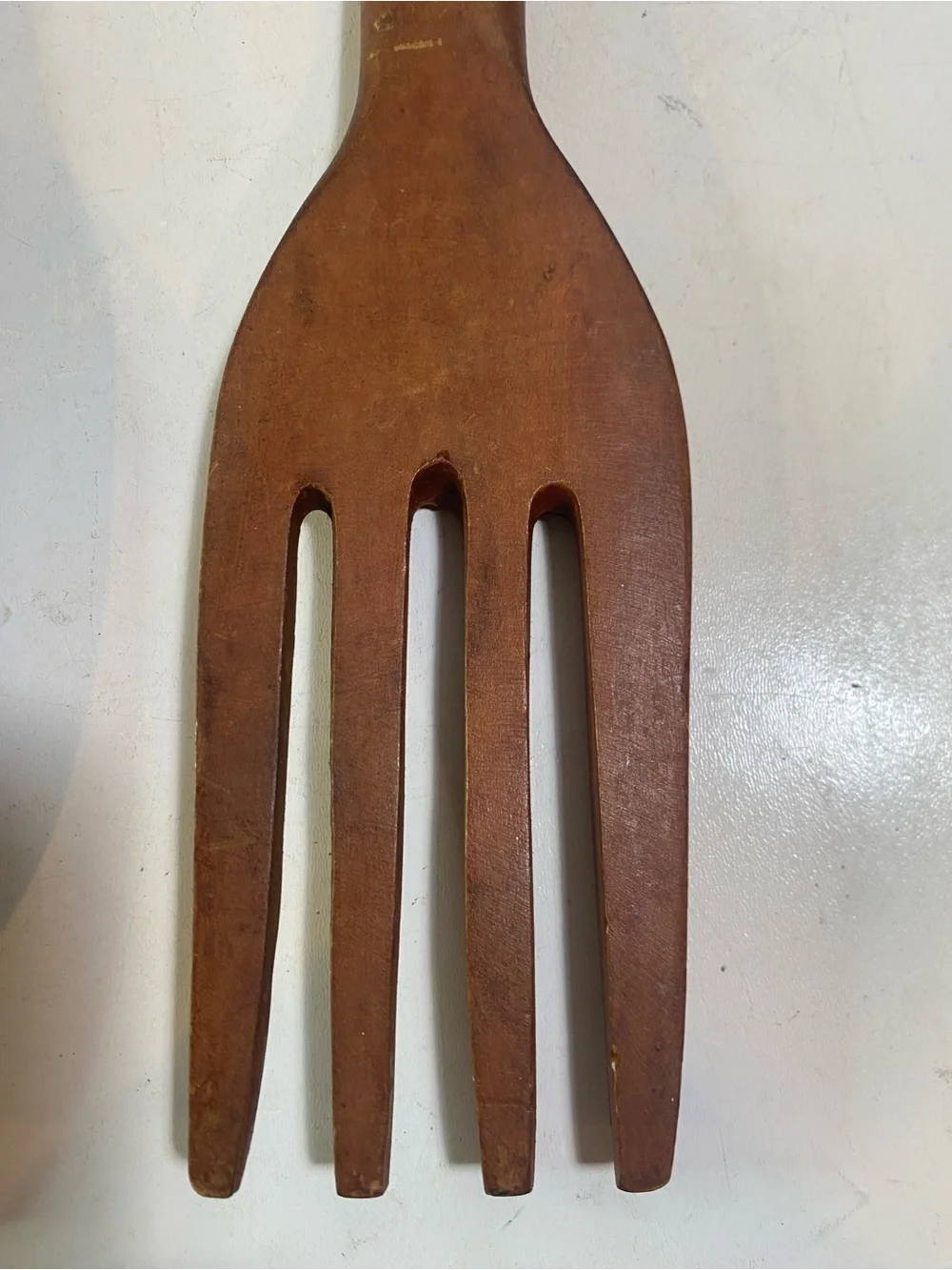 Vintage Carved Totem Monkey Pod Wooden Fork & Spoon 13” Length Partial Sticker